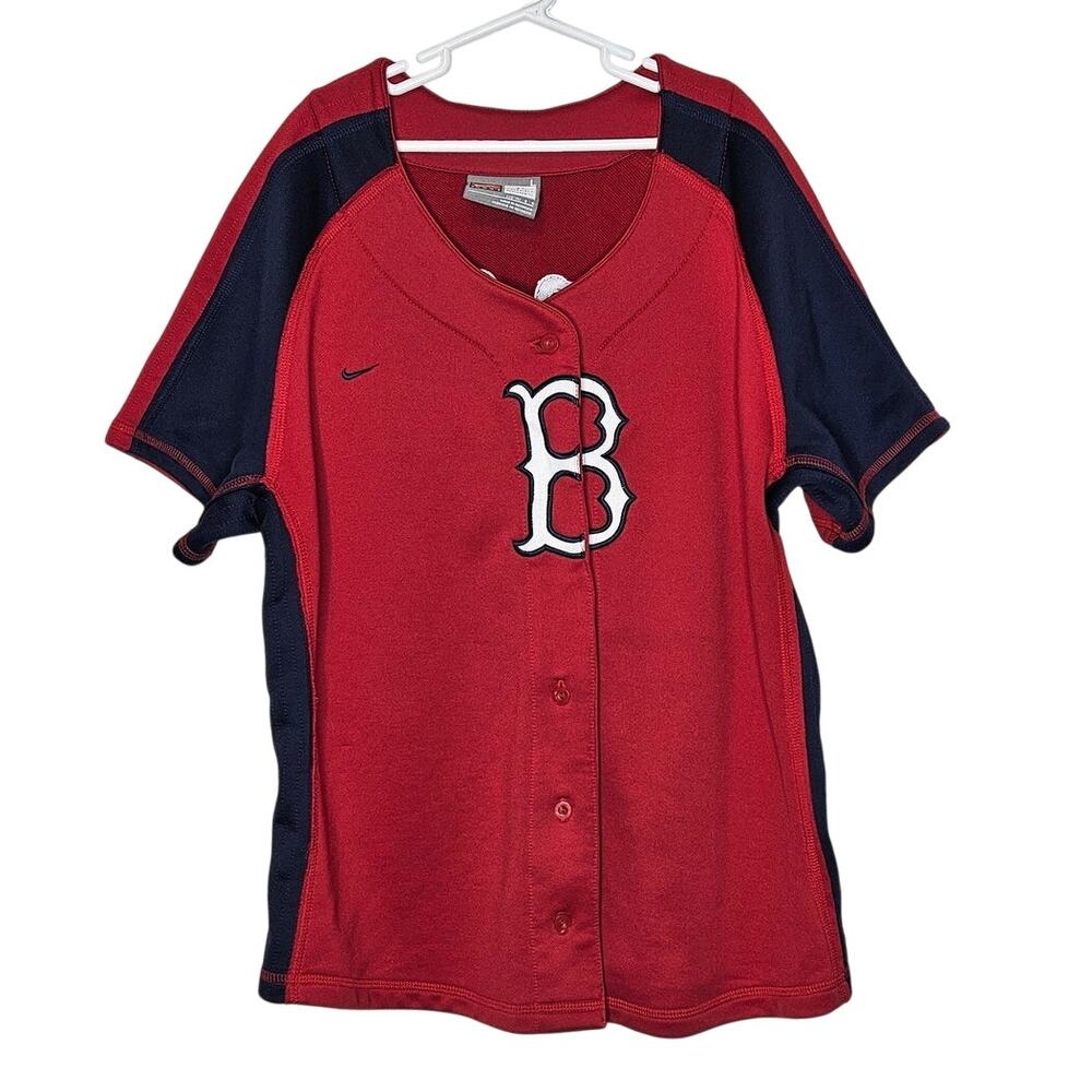 Nike Boys Red blue Boston Red Sox Embroidered Baseball MLB Jersey Shirt sz Large